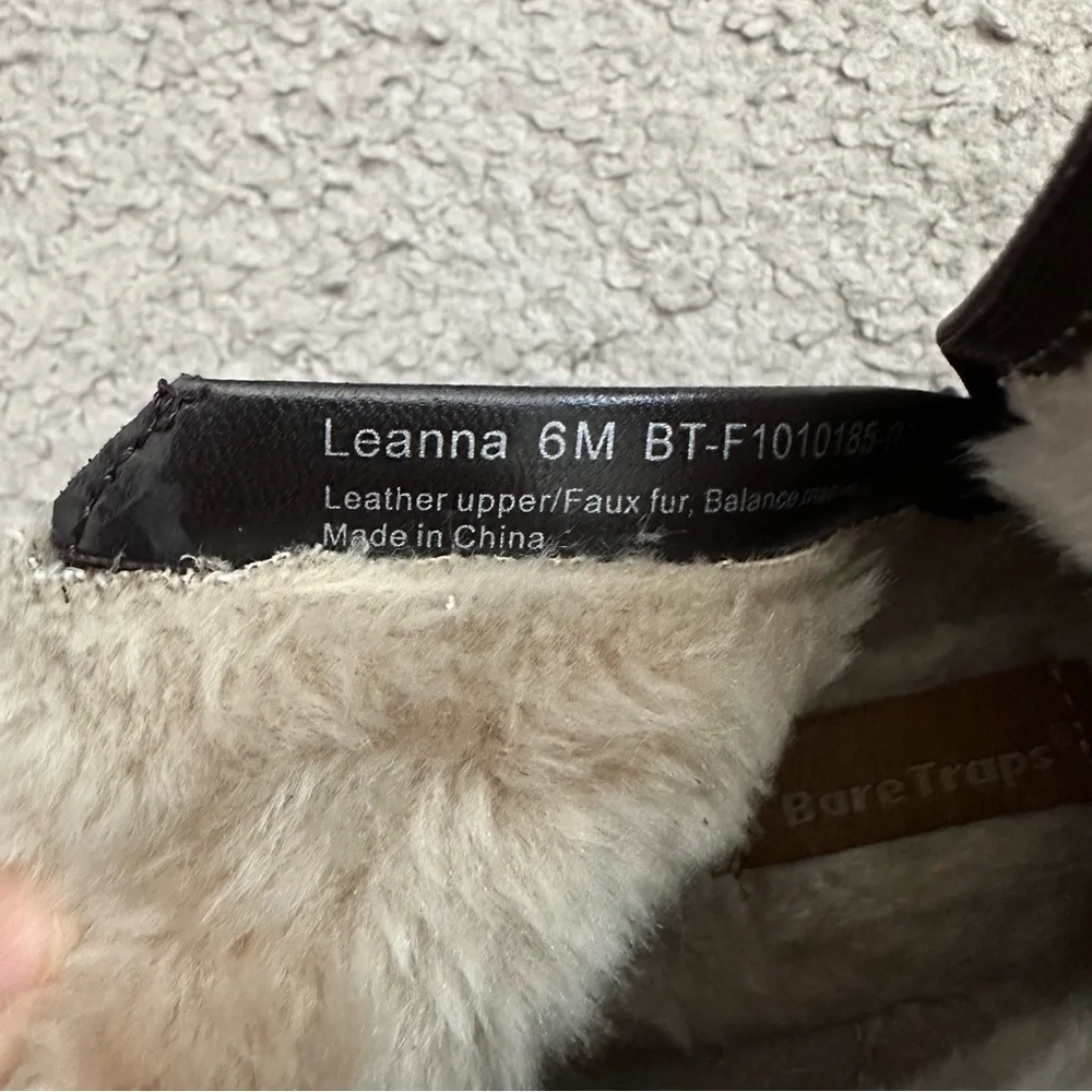 Bare Traps Leanna Faux Fur Trim Brown Leather Suede Ankle Boots